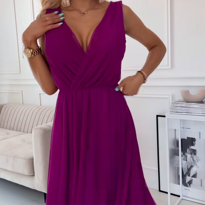 V-Neck Sleeveless Chiffon Dress